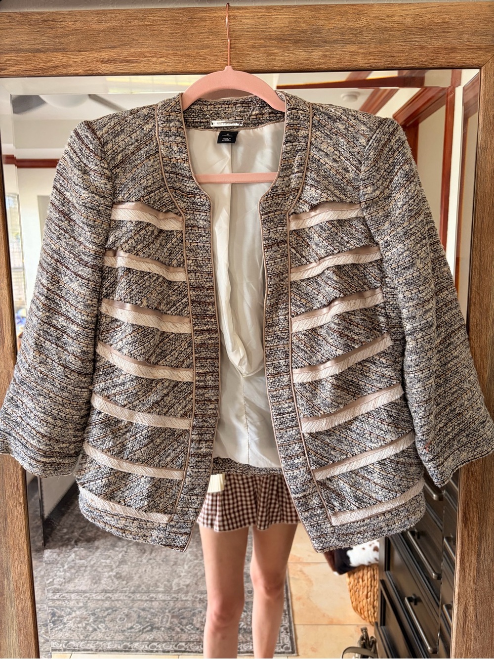 White House Black Market Cream and Gray Tweed Blazer